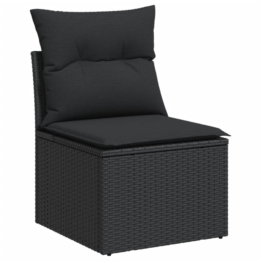 11 részes fekete polyrattan kerti ülőgarnitúra párnákkal 4