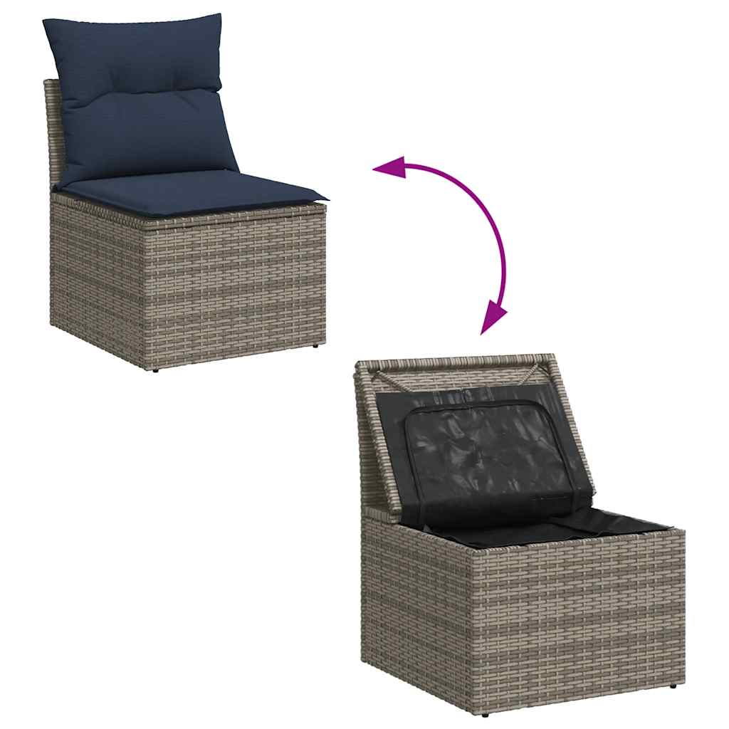 9 db szürke polyrattan kerti kanapégarnitúra párnákkal 9