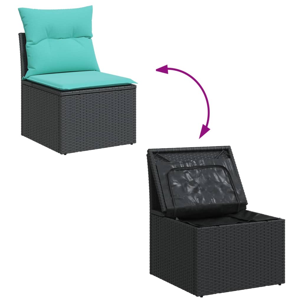 10 részes fekete polyrattan kerti ülőgarnitúra párnával 8