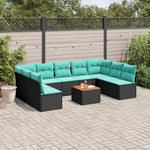 10 részes fekete polyrattan kerti ülőgarnitúra párnával