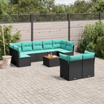 10 részes fekete polyrattan kerti ülőgarnitúra párnával