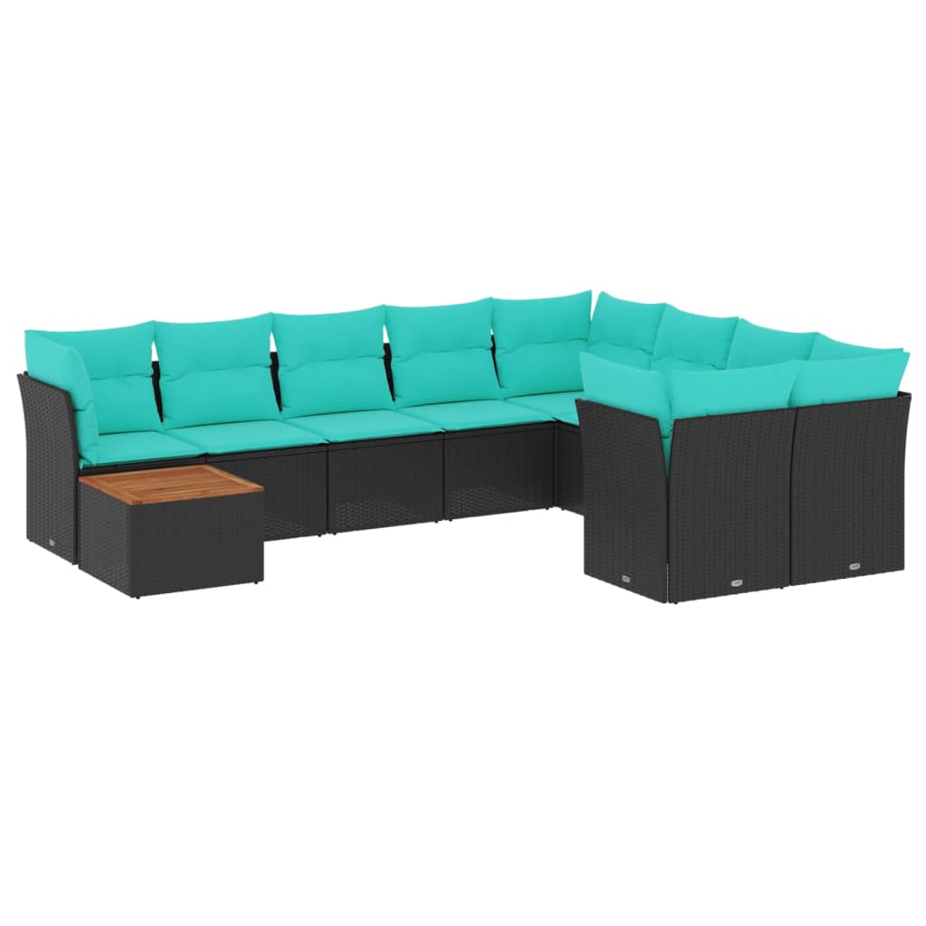 10 részes fekete polyrattan kerti ülőgarnitúra párnával 2