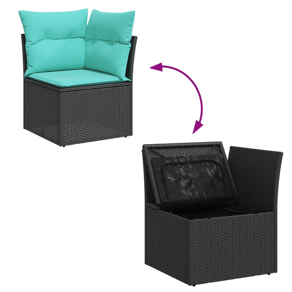 10 részes fekete polyrattan kerti ülőgarnitúra párnával 9