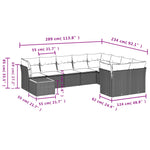 10 részes fekete polyrattan kerti ülőgarnitúra párnával 10