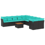 11 részes fekete polyrattan kerti ülőgarnitúra párnákkal 2