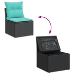 11 részes fekete polyrattan kerti ülőgarnitúra párnákkal 8
