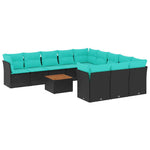12 részes fekete polyrattan kerti ülőgarnitúra párnákkal 2