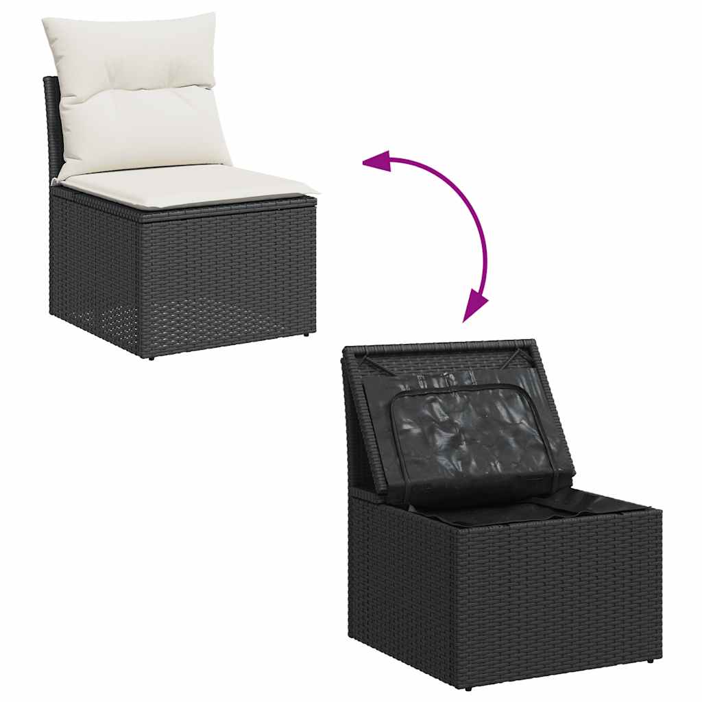 14 részes fekete polyrattan kerti ülőgarnitúra párnákkal 8