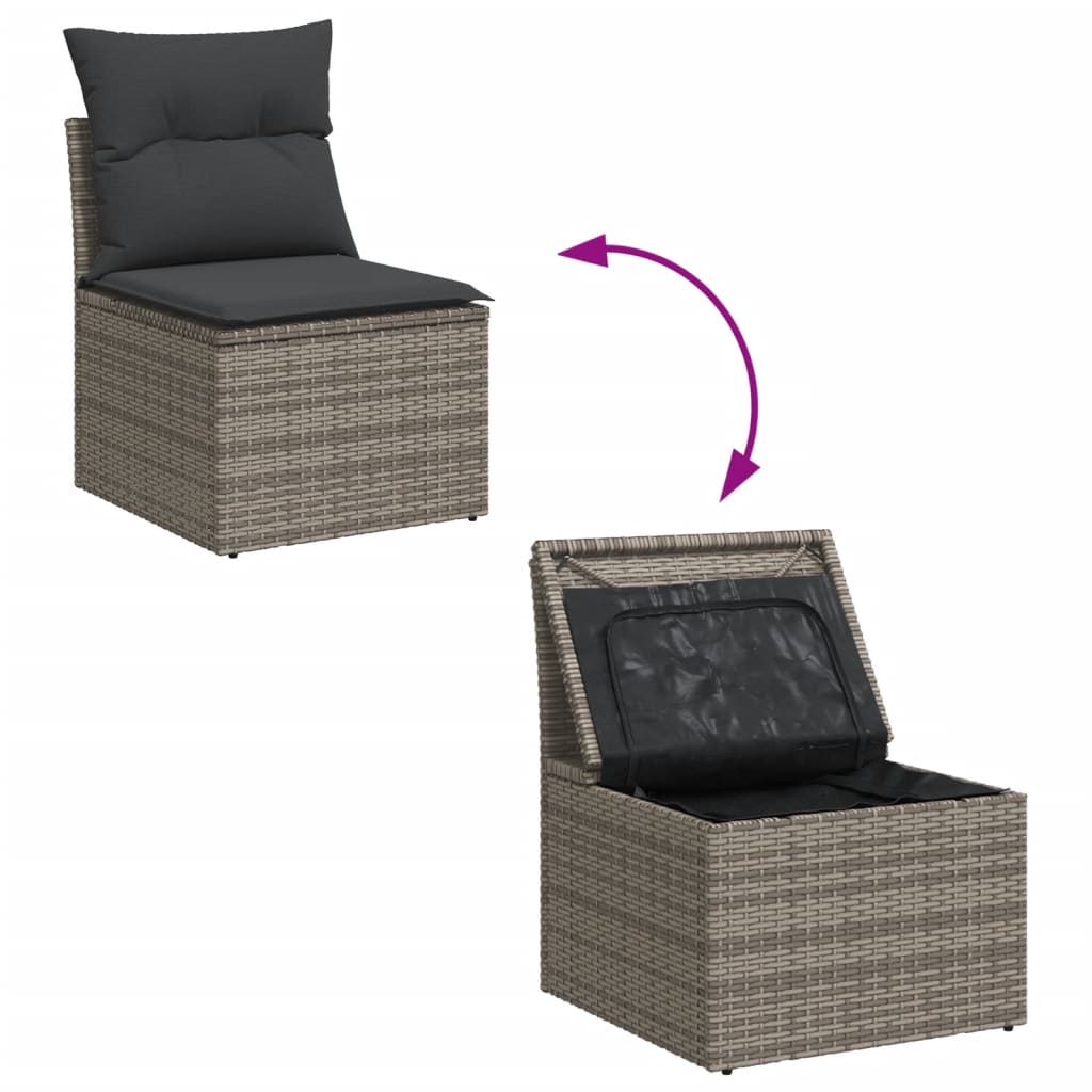 14 részes szürke polyrattan kerti ülőgarnitúra párnákkal 9