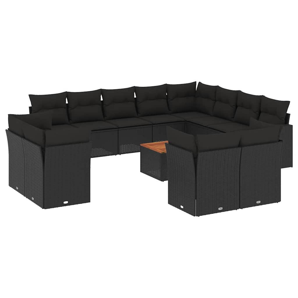 13 részes fekete polyrattan kerti ülőgarnitúra párnákkal 2