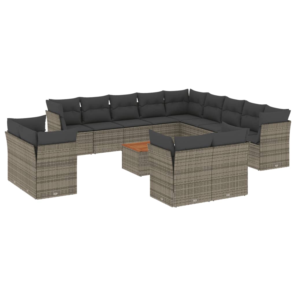 14 részes szürke polyrattan kerti ülőgarnitúra párnákkal 2