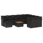 11 részes fekete polyrattan kerti ülőgarnitúra párnákkal 2