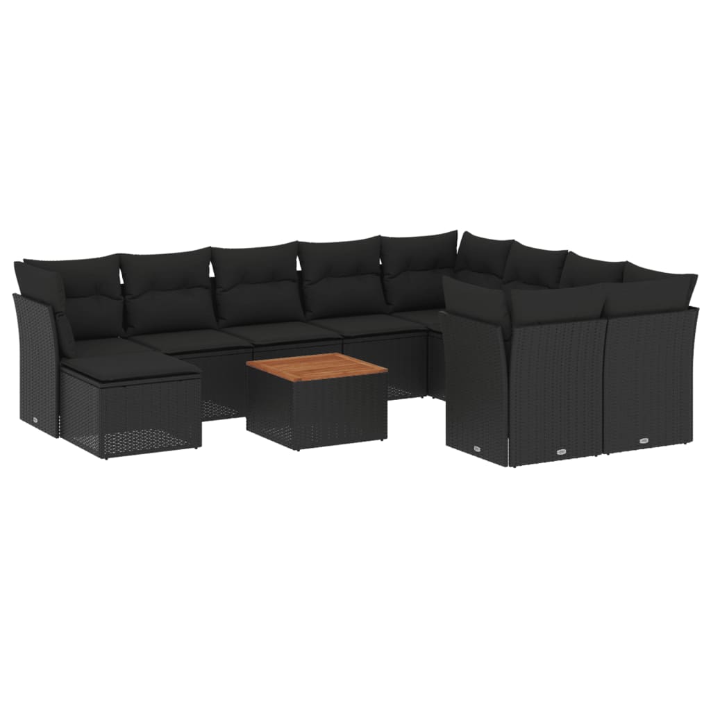 11 részes fekete polyrattan kerti ülőgarnitúra párnákkal 2