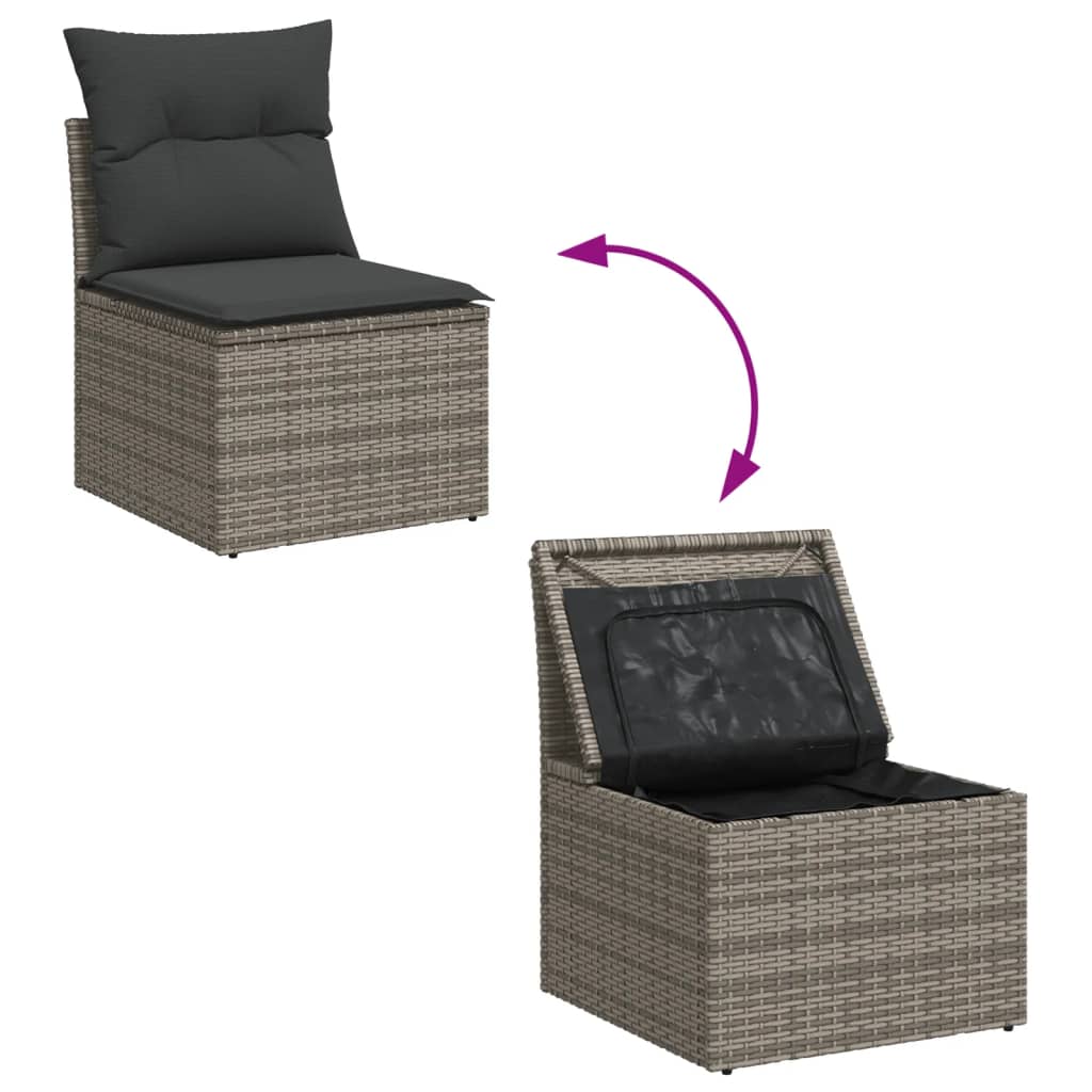 9 részes szürke polyrattan kerti ülőgarnitúra párnákkal 6