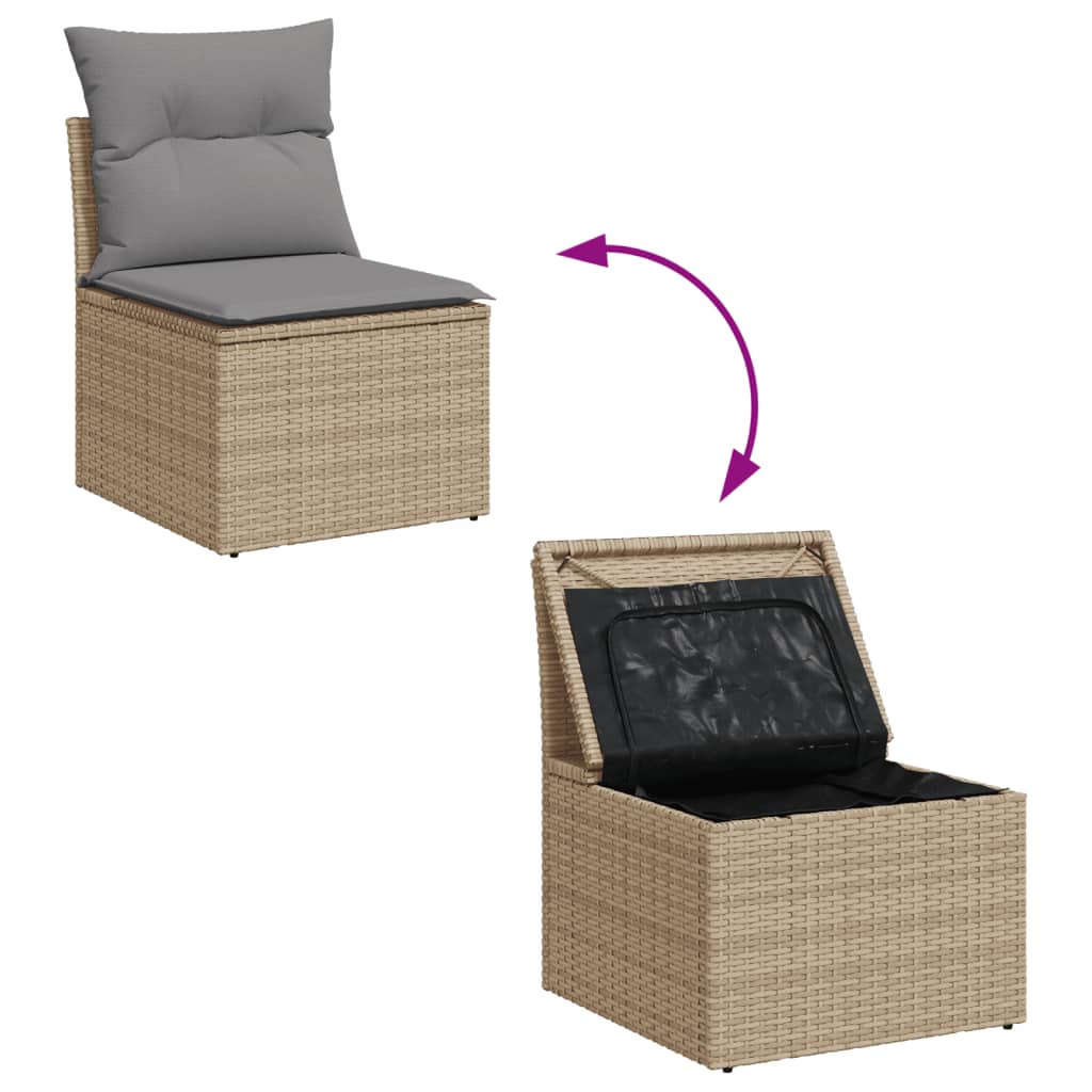 6 részes vegyes bézs polyrattan kerti ülőgarnitúra párnákkal 3