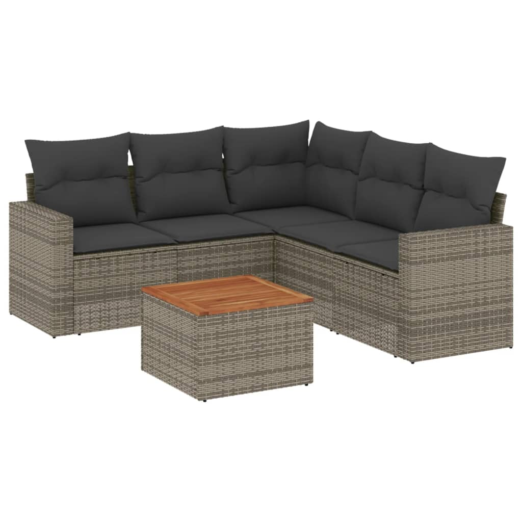 6 részes szürke polyrattan kerti ülőgarnitúra párnákkal 2