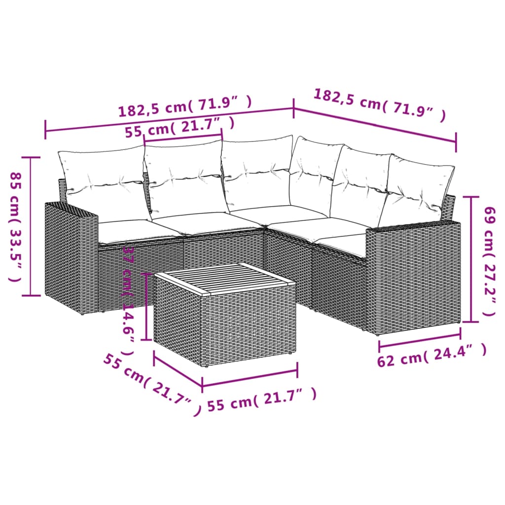 6 részes szürke polyrattan kerti ülőgarnitúra párnákkal 12