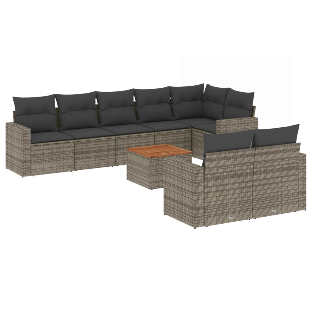 9 részes szürke polyrattan kerti ülőgarnitúra párnákkal 2