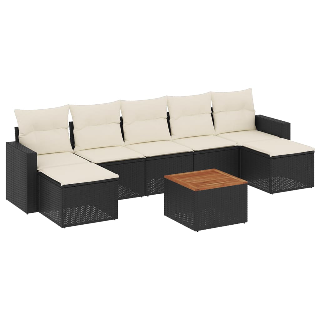 8 részes fekete polyrattan kerti ülőgarnitúra párnákkal 2