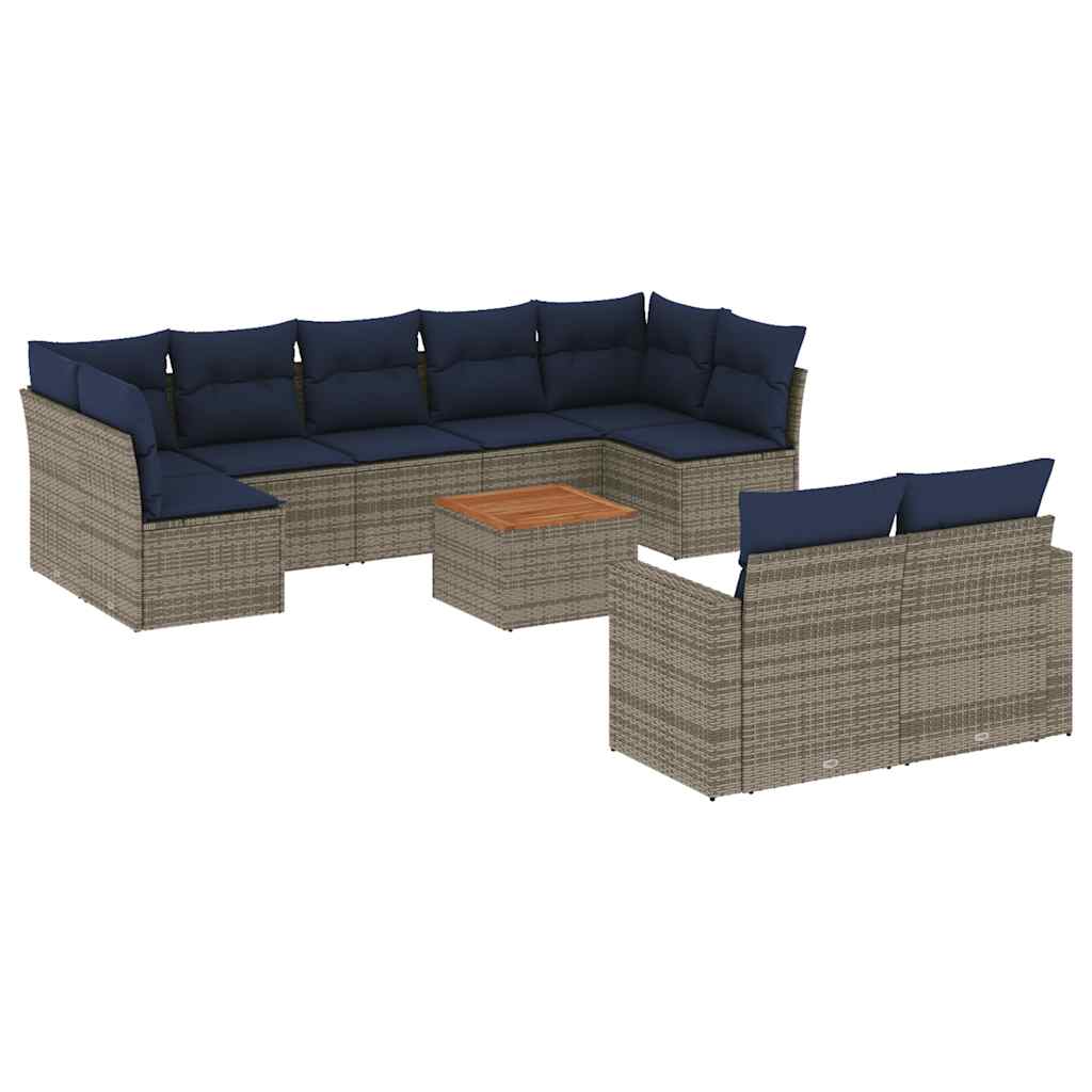 10 részes szürke polyrattan kerti ülőgarnitúra párnával 2