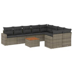 10 részes szürke polyrattan kerti ülőgarnitúra párnákkal 2