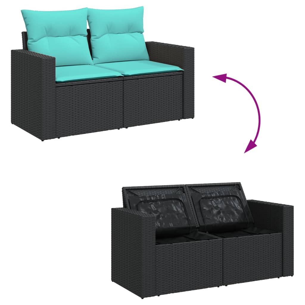 11 részes fekete polyrattan kerti ülőgarnitúra párnákkal 11