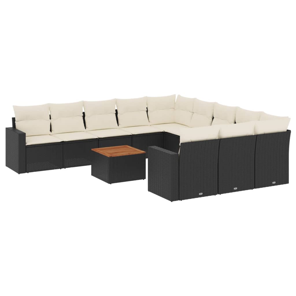 12 részes fekete polyrattan kerti ülőgarnitúra párnákkal 2