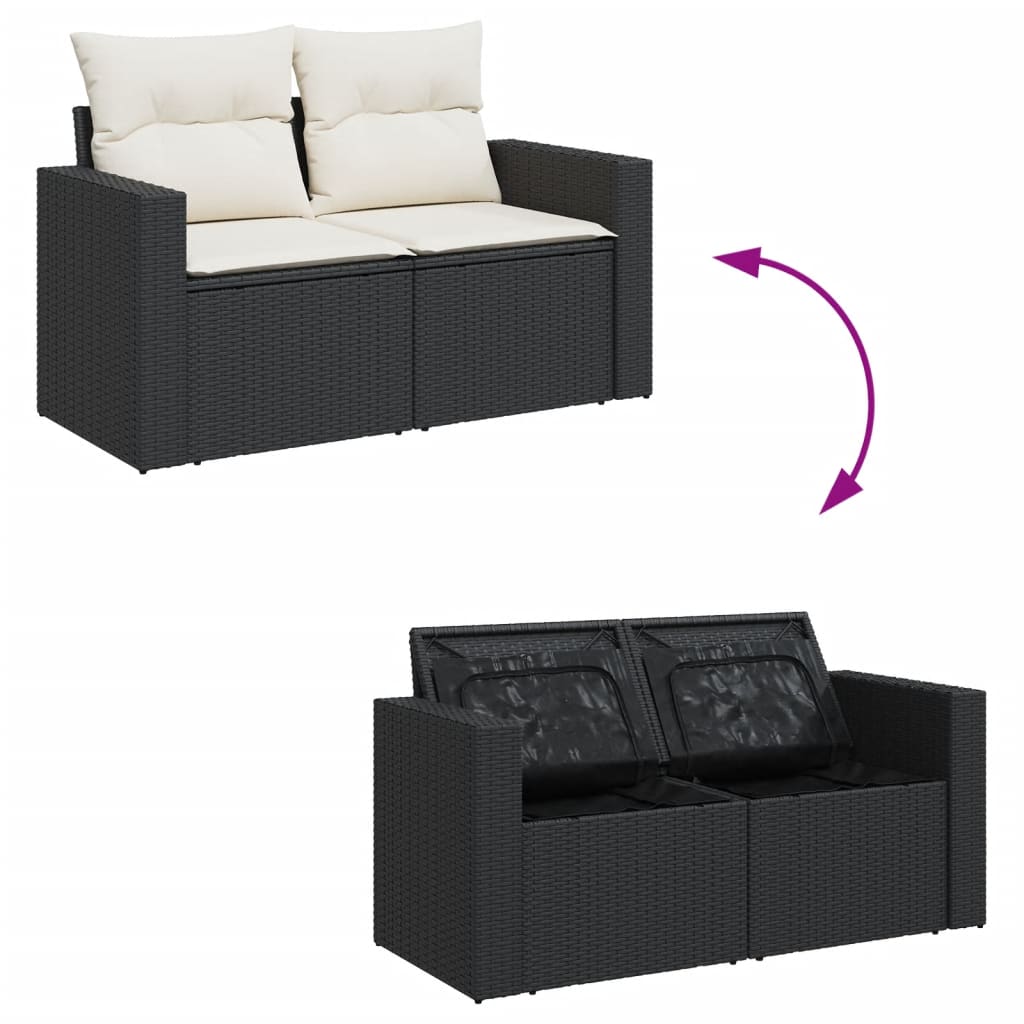 12 részes fekete polyrattan kerti ülőgarnitúra párnákkal 3