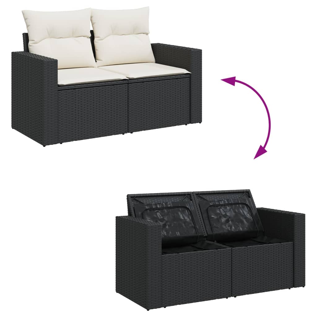 14 részes fekete polyrattan kerti ülőgarnitúra párnákkal 3