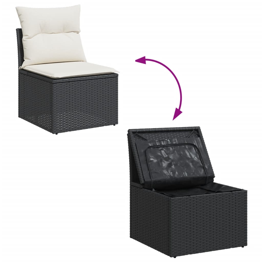14 részes fekete polyrattan kerti ülőgarnitúra párnákkal 4