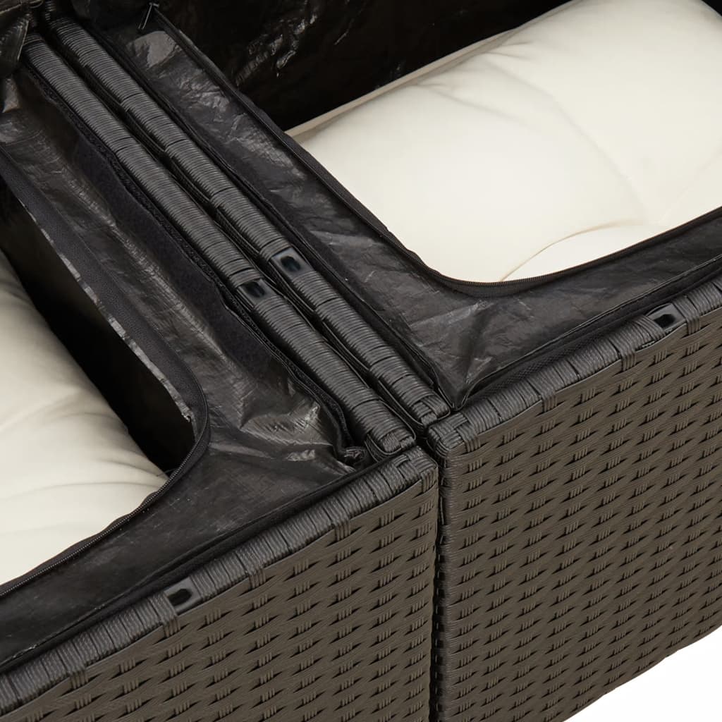 14 részes fekete polyrattan kerti ülőgarnitúra párnákkal 6