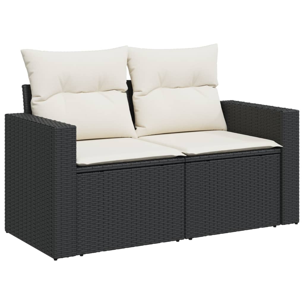 14 részes fekete polyrattan kerti ülőgarnitúra párnákkal 8