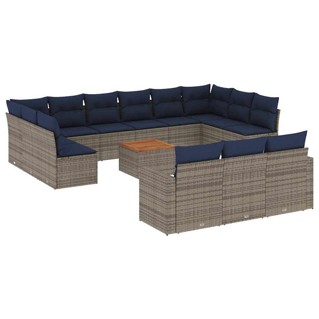 14 részes szürke polyrattan kerti ülőgarnitúra párnákkal 2
