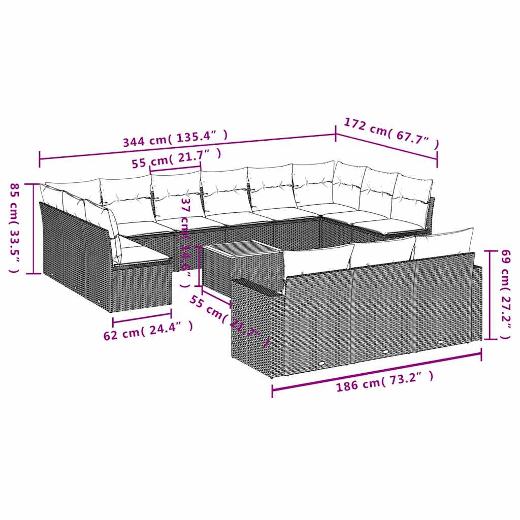 14 részes szürke polyrattan kerti ülőgarnitúra párnákkal 12