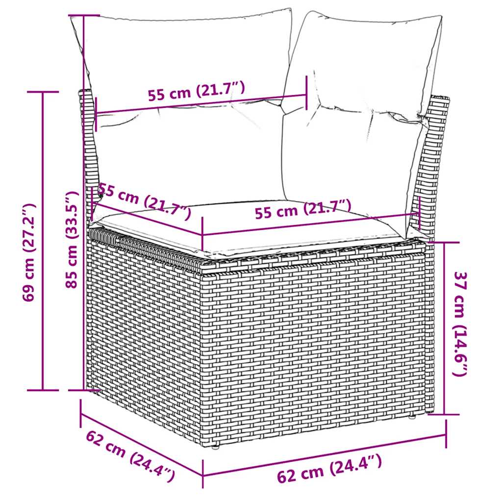 14 részes szürke polyrattan kerti ülőgarnitúra párnákkal 15