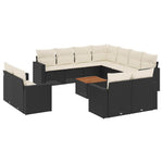 12 részes fekete polyrattan kerti ülőgarnitúra párnákkal 2