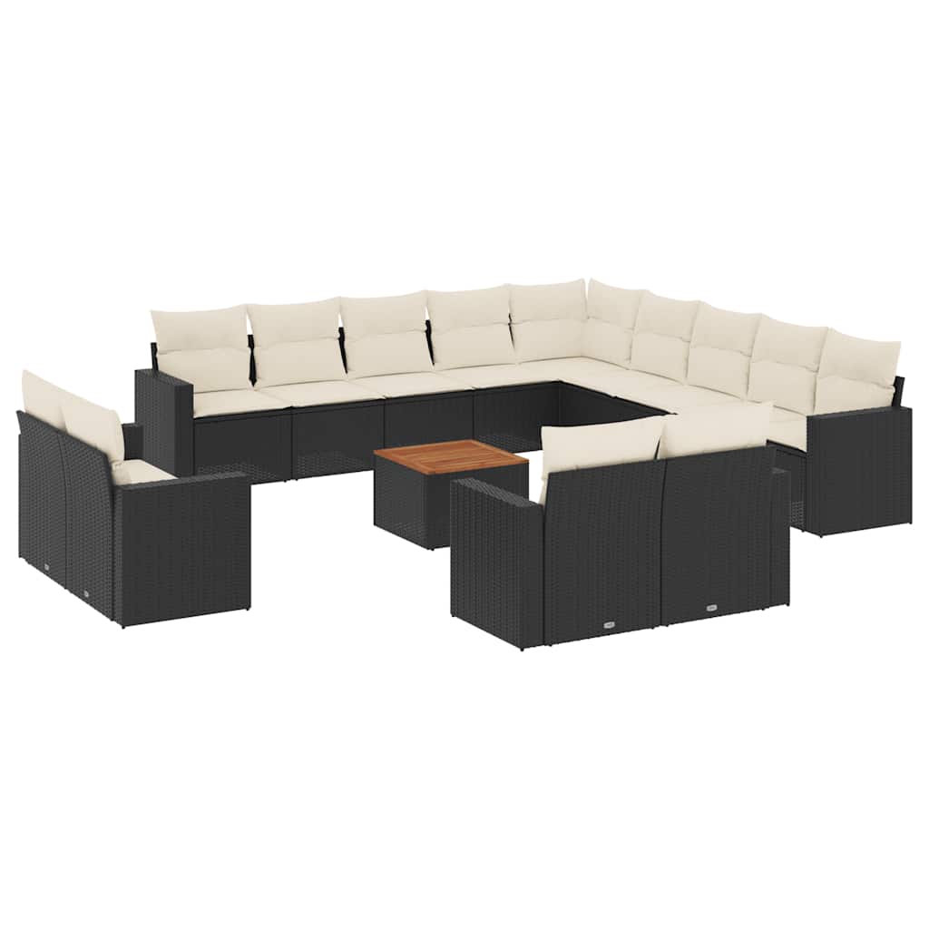14 részes fekete polyrattan kerti ülőgarnitúra párnákkal 2