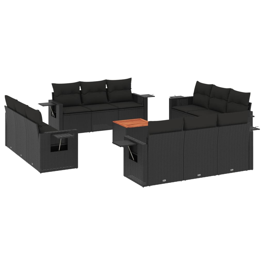 13 részes fekete polyrattan kerti ülőgarnitúra párnákkal 2