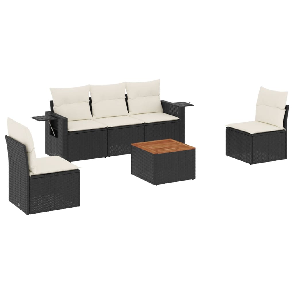 6 részes fekete polyrattan kerti ülőgarnitúra párnákkal 2