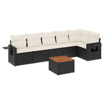7 részes fekete polyrattan kerti ülőgarnitúra párnával 2