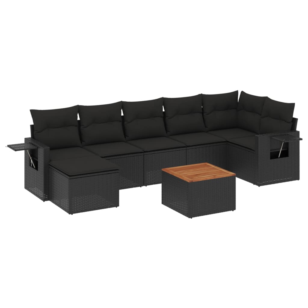 8 részes fekete polyrattan kerti ülőgarnitúra párnákkal 2