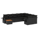 10 részes fekete polyrattan kerti ülőgarnitúra párnákkal 2