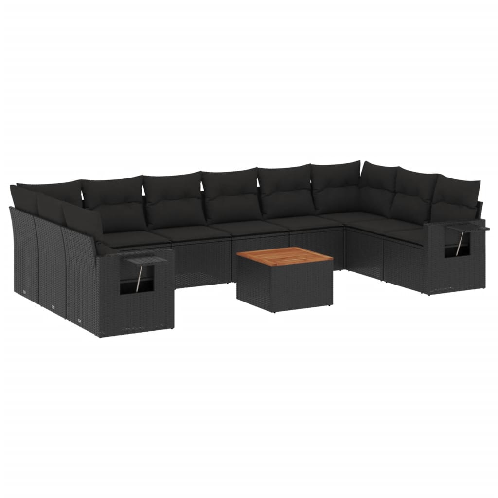 11 részes fekete polyrattan kerti ülőgarnitúra párnákkal 2