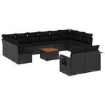 13 részes fekete polyrattan kerti ülőgarnitúra párnákkal 2