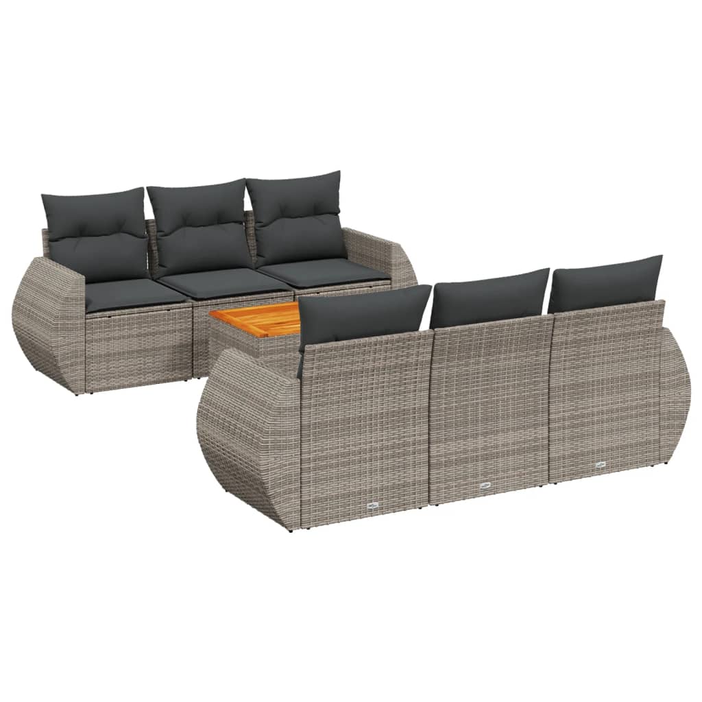 7 részes szürke polyrattan kerti ülőgarnitúra párnákkal 2