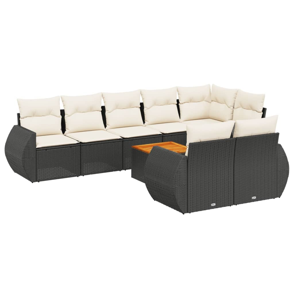 9 részes fekete polyrattan kerti ülőgarnitúra párnákkal 2