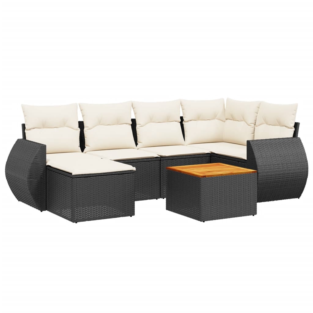 7 részes fekete polyrattan kerti ülőgarnitúra párnával 2
