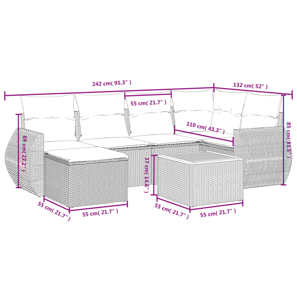 7 részes fekete polyrattan kerti ülőgarnitúra párnával 3