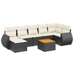 8 részes fekete polyrattan kerti ülőgarnitúra párnákkal 2