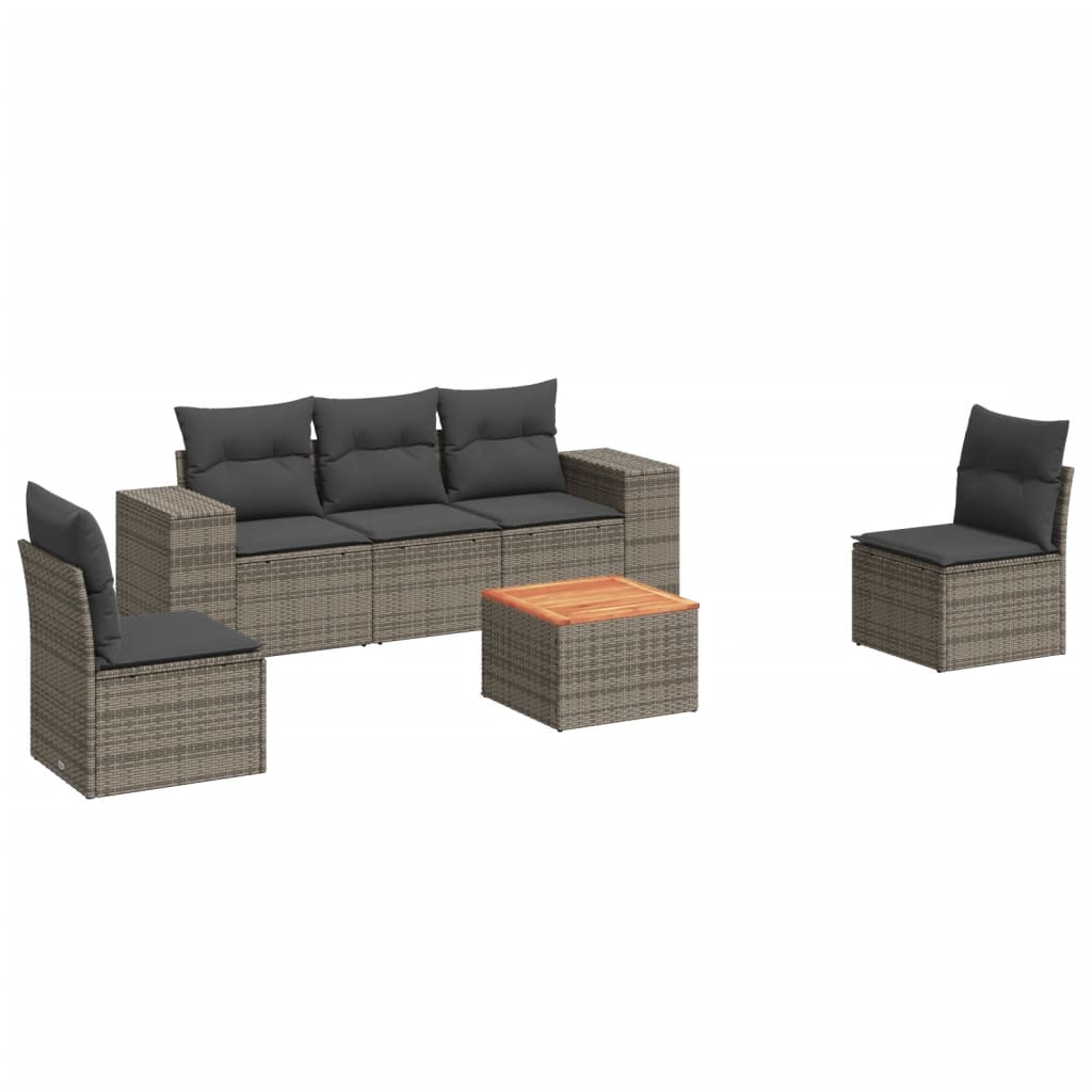 6 részes szürke polyrattan kerti ülőgarnitúra párnákkal 2